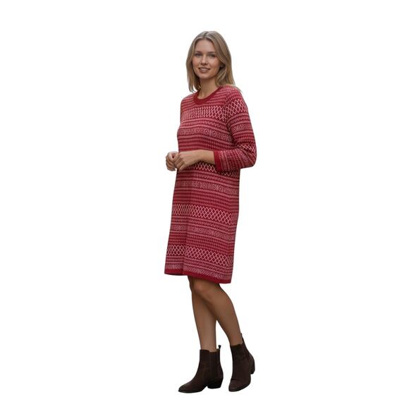 Aventura Fallon Long Sleeve Fair Isle Red White Dress size Large - Picture 7 of 7